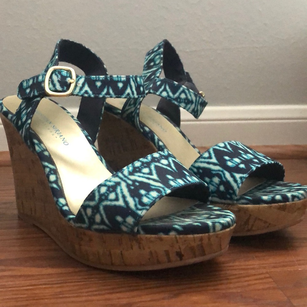 Christian Siriano tie-dye blue wedges.